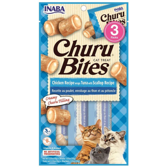 Churu Cat Snack Bites Pollo con Atún y Vieira 3x12gr