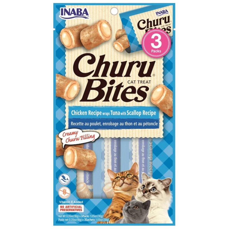 Churu Cat Snack Bites Pollo con Atún y Vieira 3x12gr