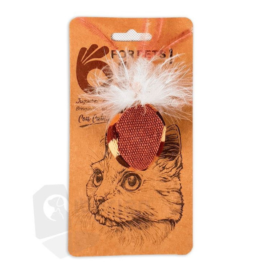 OK! Cat Juguete Bola Marrón Tela con Plumas Blancas y Catnip