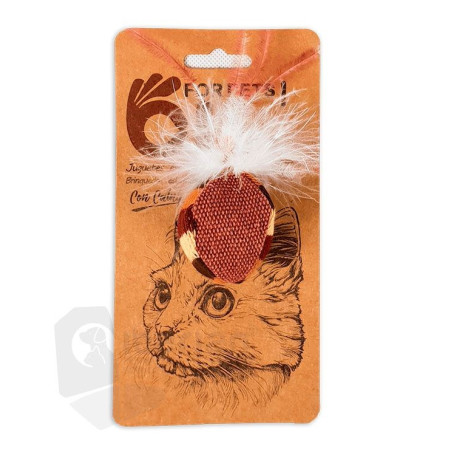 OK! Cat Juguete Bola Marrón Tela con Plumas Blancas y Catnip