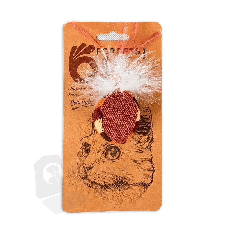 OK! Cat Juguete Bola Marrón Tela con Plumas Blancas y Catnip