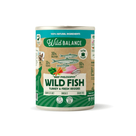 Wild Balance Dog Lata Filosofía Barf de Pescado Salvaje y Pavo con Verduras