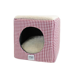 Yagu Cueva Cubo Vichy Grana con Borreguillo para gato y perro pequeño