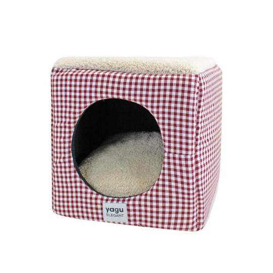Yagu Cueva Cubo Vichy Grana con Borreguillo para gato y perro pequeño