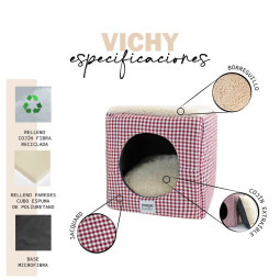 Yagu Cueva Cubo Vichy Grana con Borreguillo para gato y perro pequeño