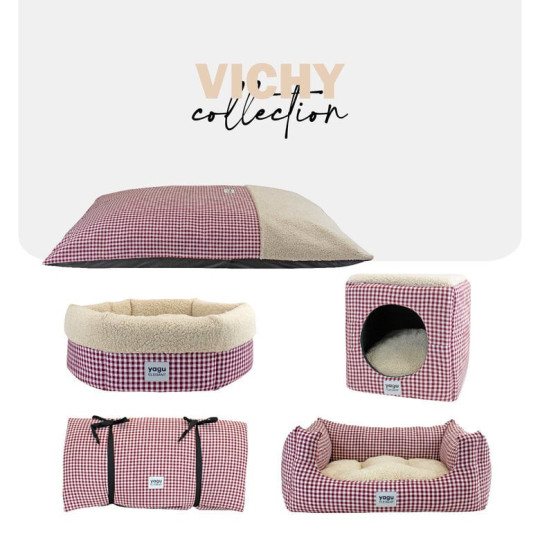 Yagu Cueva Cubo Vichy Grana con Borreguillo para gato y perro pequeño