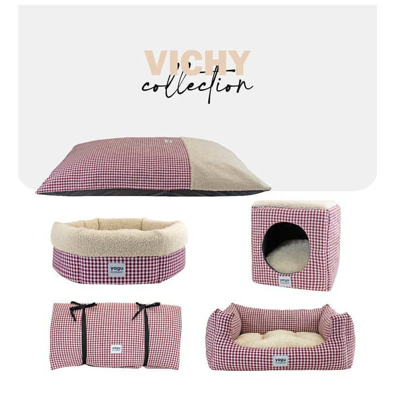 Yagu Cueva Cubo Vichy Grana con Borreguillo para gato y perro pequeño
