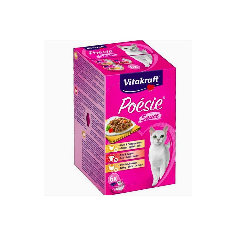 Vitakraft Poesie Cat Tarrina Multipack (2xPollo, 2xPavo y 2xVacuno en Salsa 85gr)