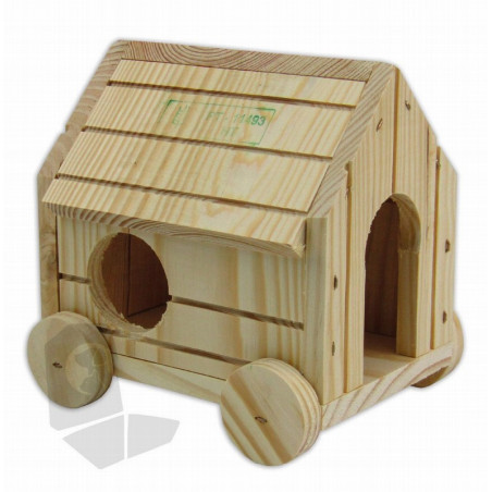 OK! Casita de Madera con Ruedas para Hámster