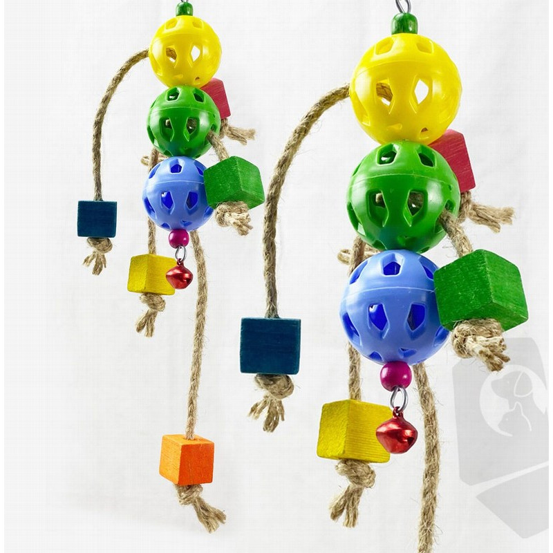 Ok! Juguete 3 Bolas Plástico, Cuerda y Cascabel para Pájaro 9x28cm
