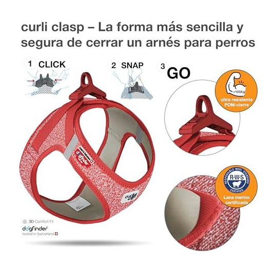 Curli Arnés Merino Clasp Rojo