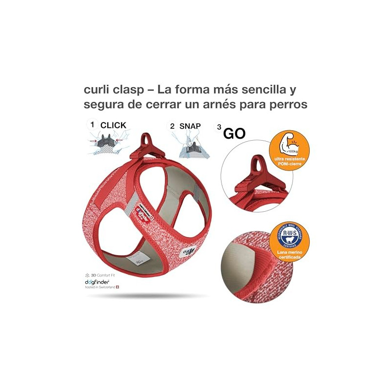 Curli Arnés Merino Clasp Rojo