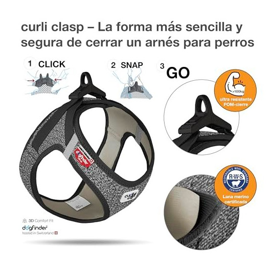 Curli Arnés Merino Clasp Negro
