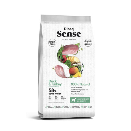 DIBAQ SENSE GRAIN FREE LIGHT & SENIOR PATO Y PAVO