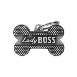 Chapa Identificativa Hueso "Lady Boss" plata antigua