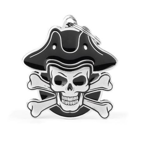 Chapa Identificativa Calavera Pirata bronce blanco