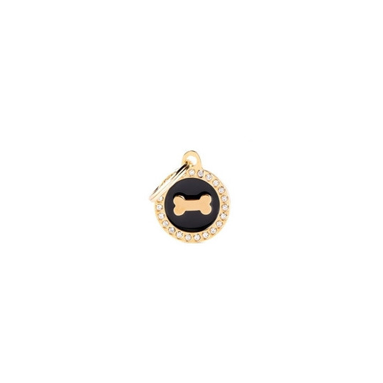 Chapa identificativa círculo hueso negro y dorado