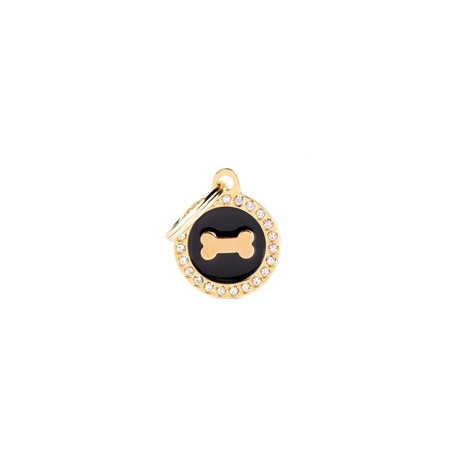 Chapa identificativa círculo hueso negro y dorado