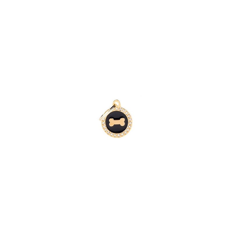 Chapa identificativa círculo hueso negro y dorado